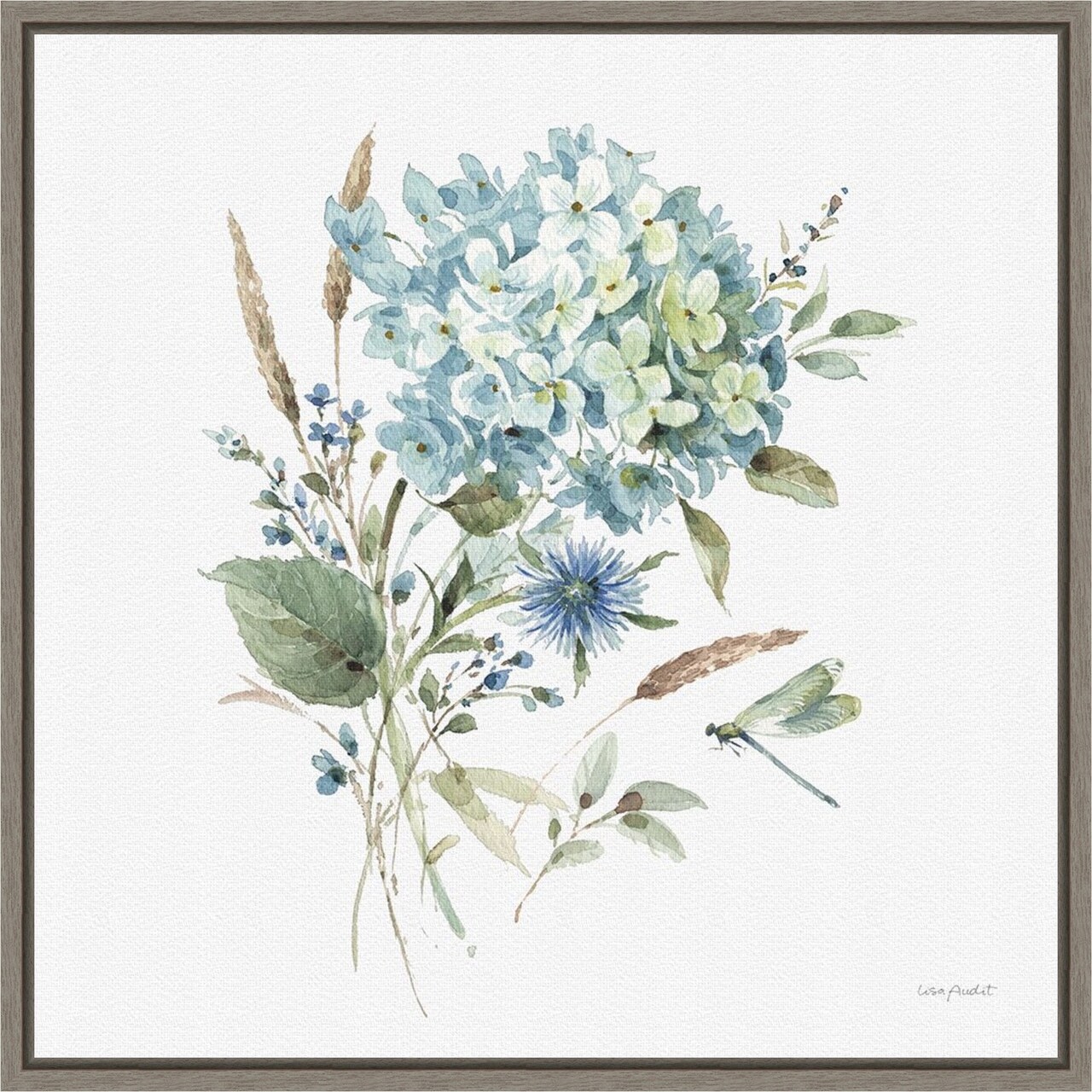 Bohemian Blue 03A (Floral Bouquet) by Lisa Audit 16-in. W x 16-in. H. Canvas Wall Art Print Framed in Grey